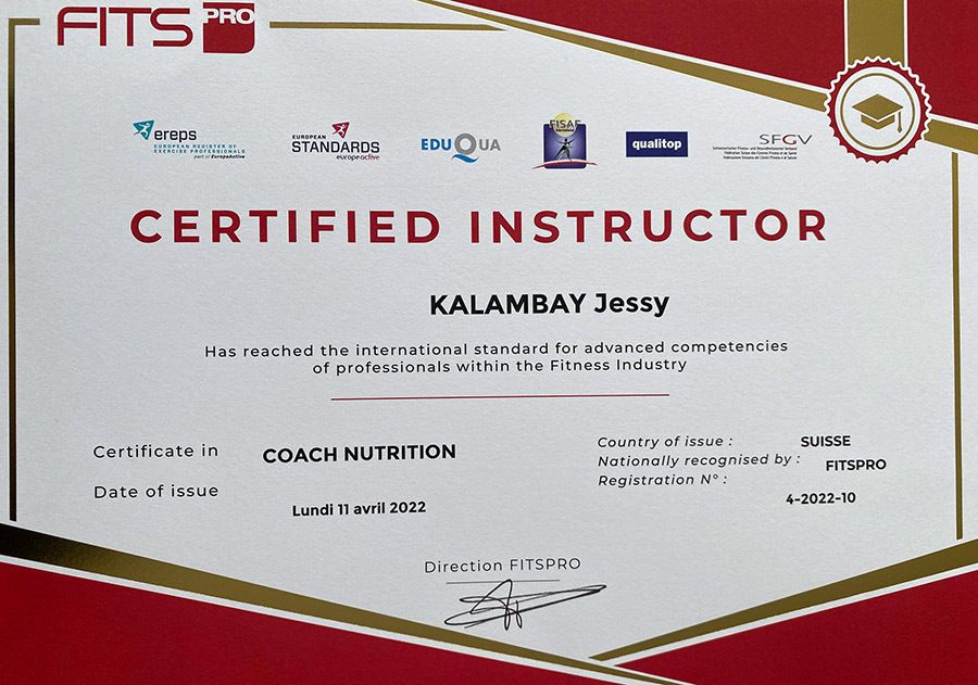 Certificat d'instructeur FITS PRO de Jessy Kalambay