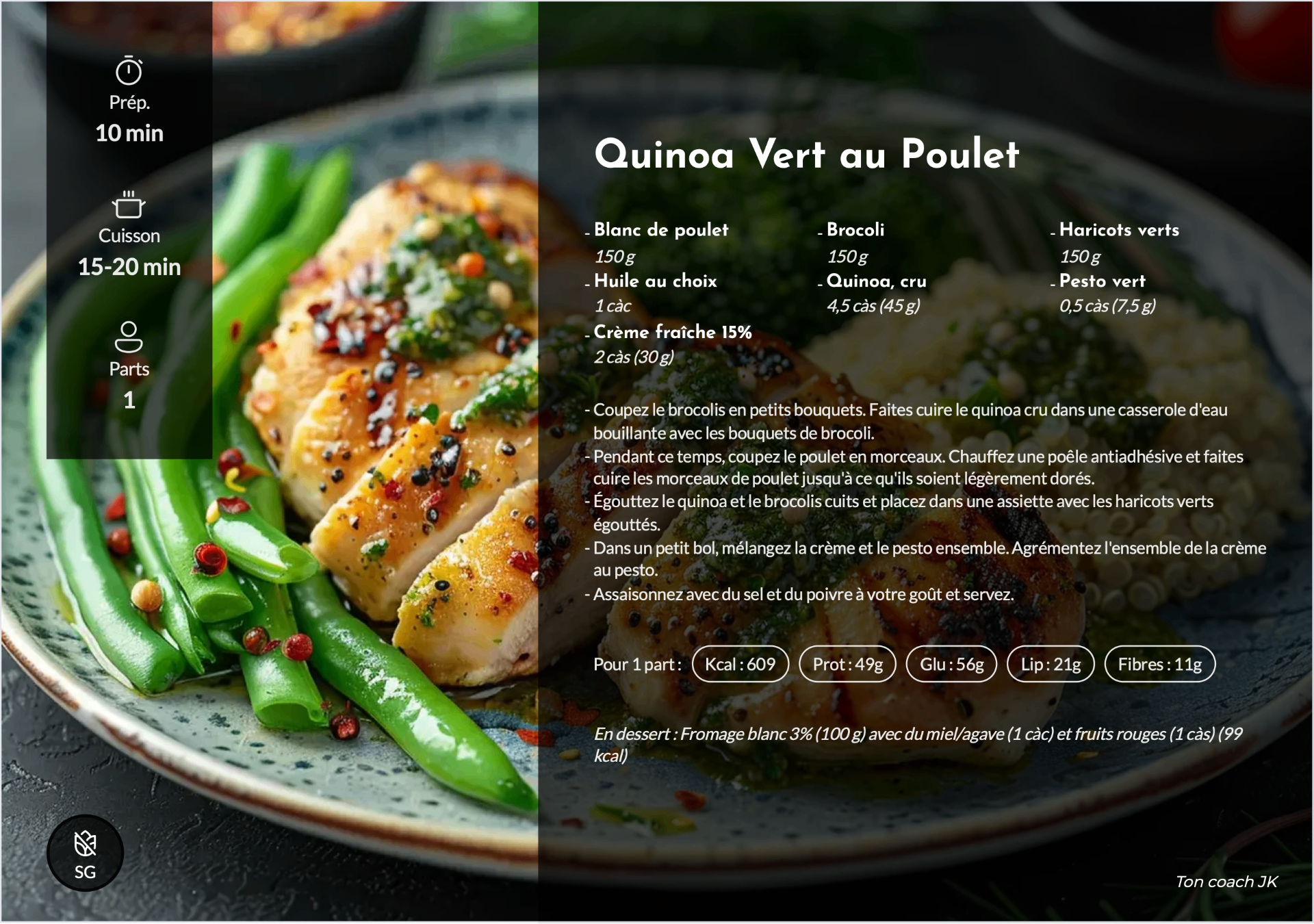Menu nutritionnel - Quinoa Vert au Poulet