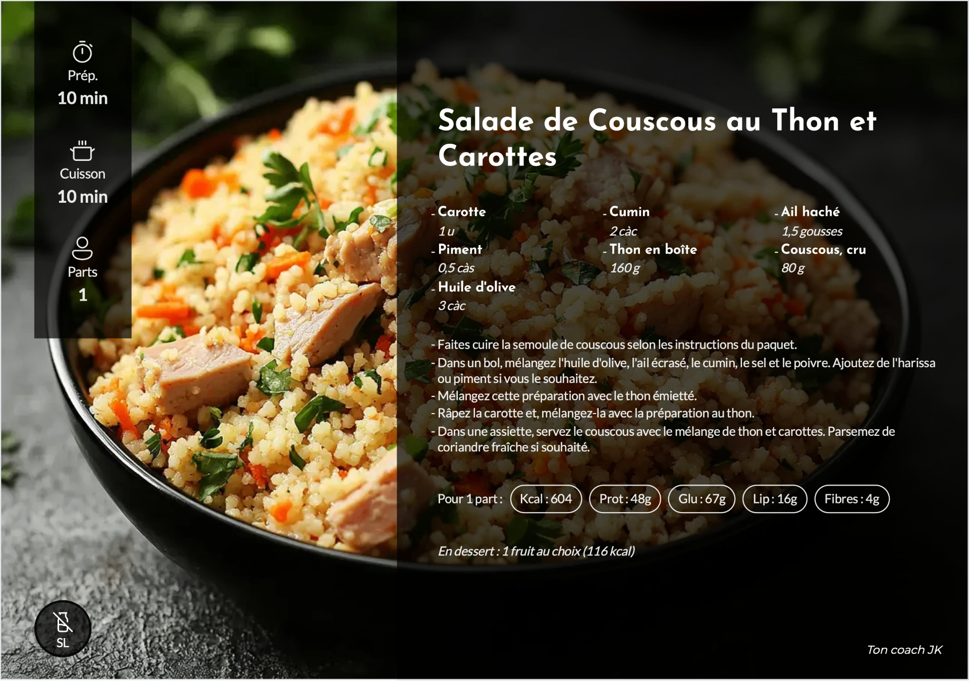 Menu nutritionnel - Salade de Couscous